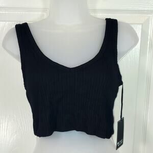 Revolve Michael Lauren Claremont Ribbed V Neck Black Crop Top Womens Size XS